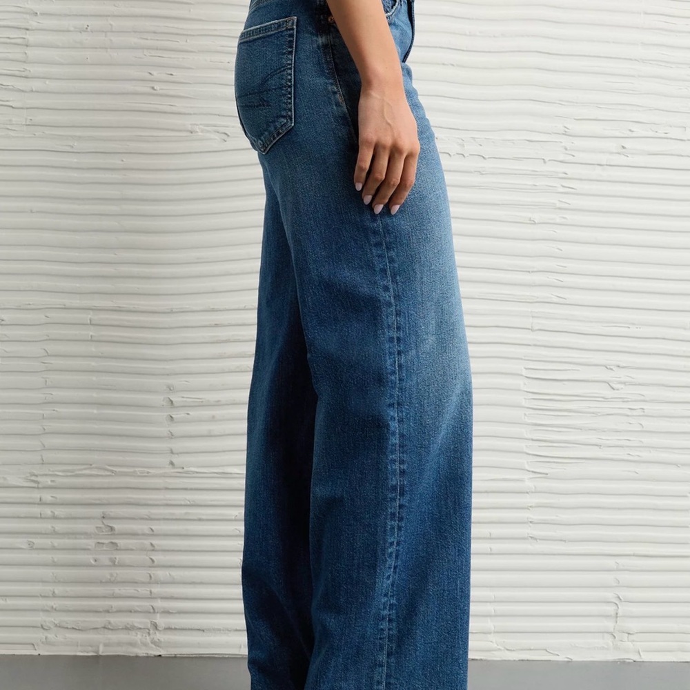American Eagle Dark Blue  Super High Rise Baggy Wide Leg Jeans 6 - Picture 5 of 9